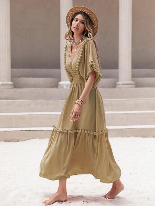Tassel Trim Smocked Dress - Olive Ave