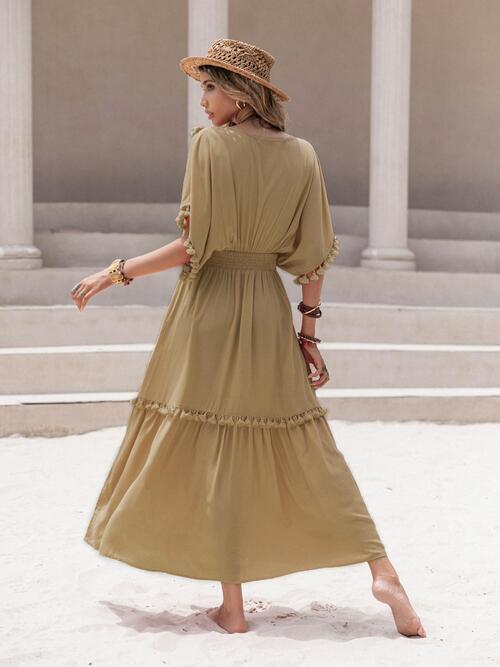 Tassel Trim Smocked Dress - Olive Ave