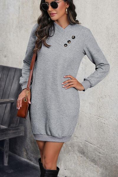 Textured Decorative Button Mini Dress - Olive Ave