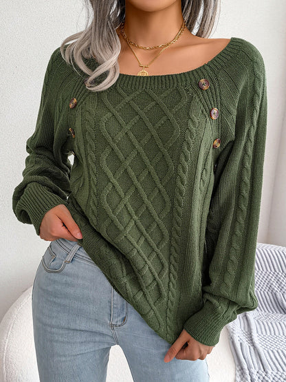 Button Cable-Knit Sweater in 5 Colors