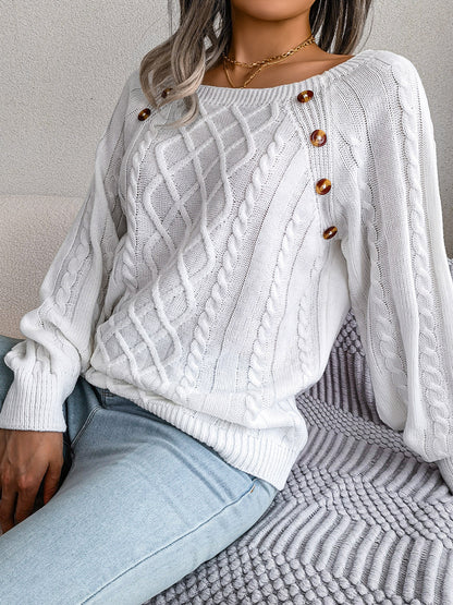 Button Cable-Knit Sweater in 5 Colors