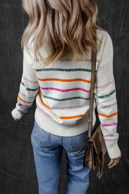 Striped Dropped Shoulder Sweater - Olive Ave