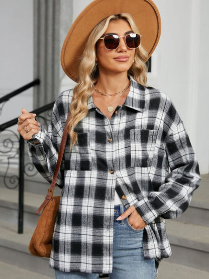 Plaid Collared Neck Long Sleeve Shirt in 8 Colors