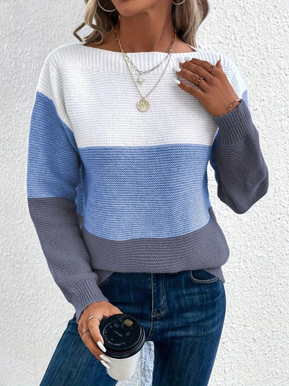 Color Block Boat Neck Sweater in 8 Colors