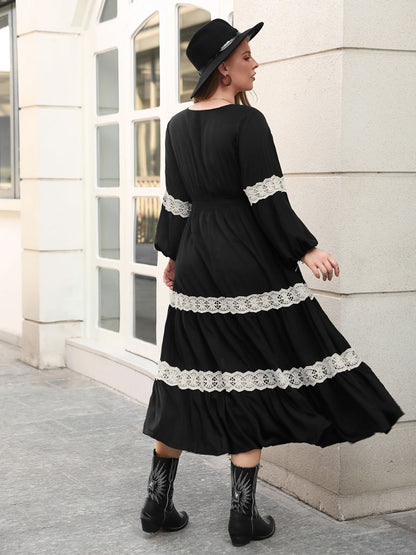 Plus Size Lace Long Sleeve Midi Dress