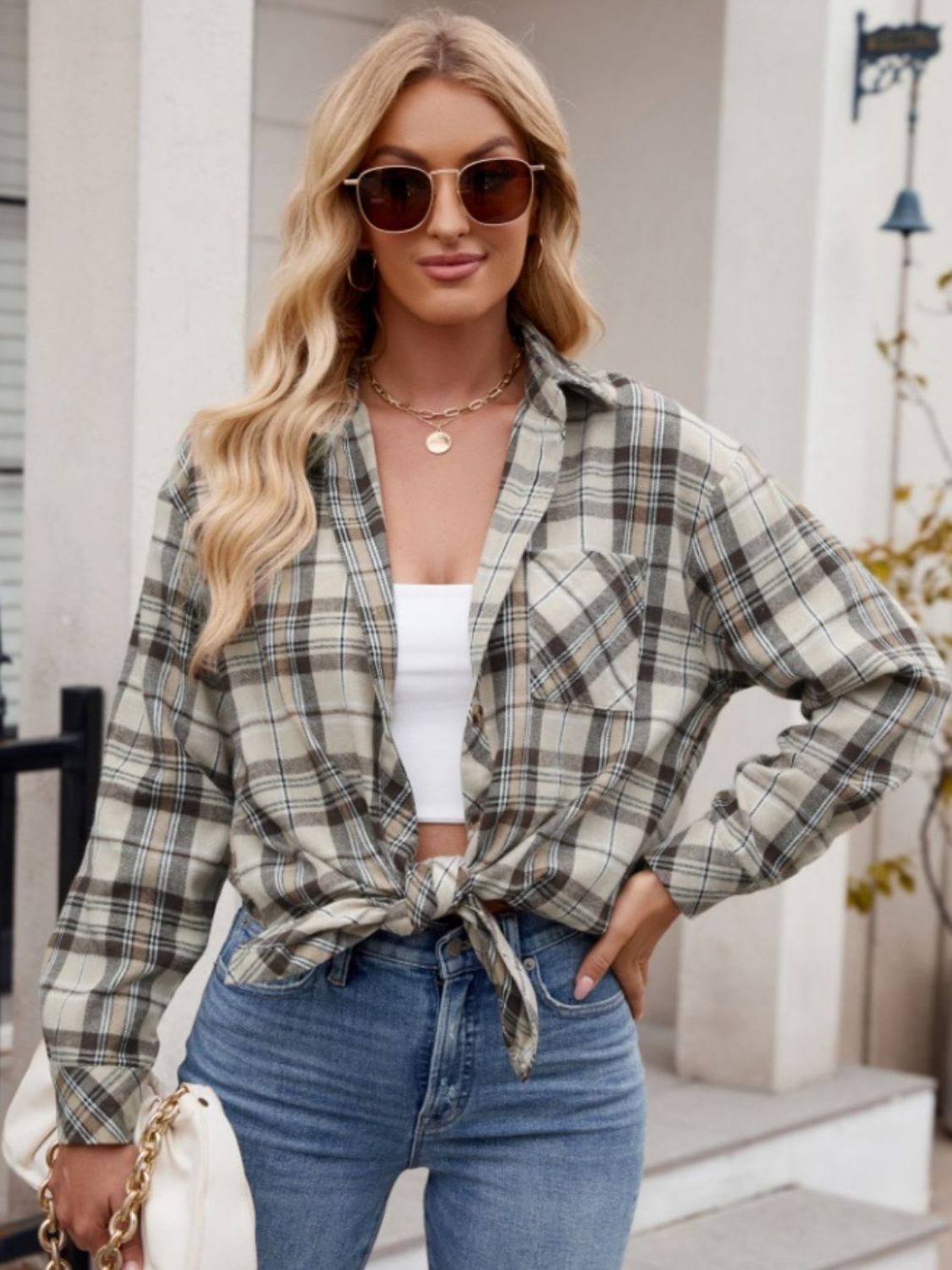 Pocketed Plaid Long Sleeve Shirt in 6 Colors