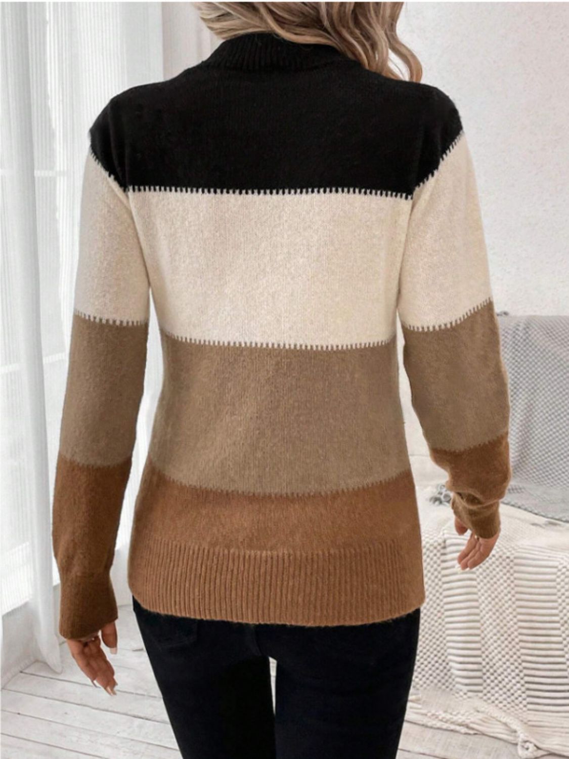 Color Block Mock Neck Sweater in 6 Colors