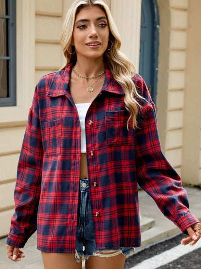 Plaid Collared Neck Long Sleeve Shirt in 8 Colors