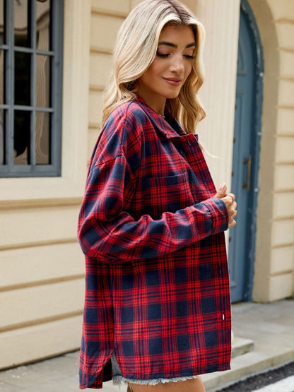 Plaid Collared Neck Long Sleeve Shirt in 8 Colors