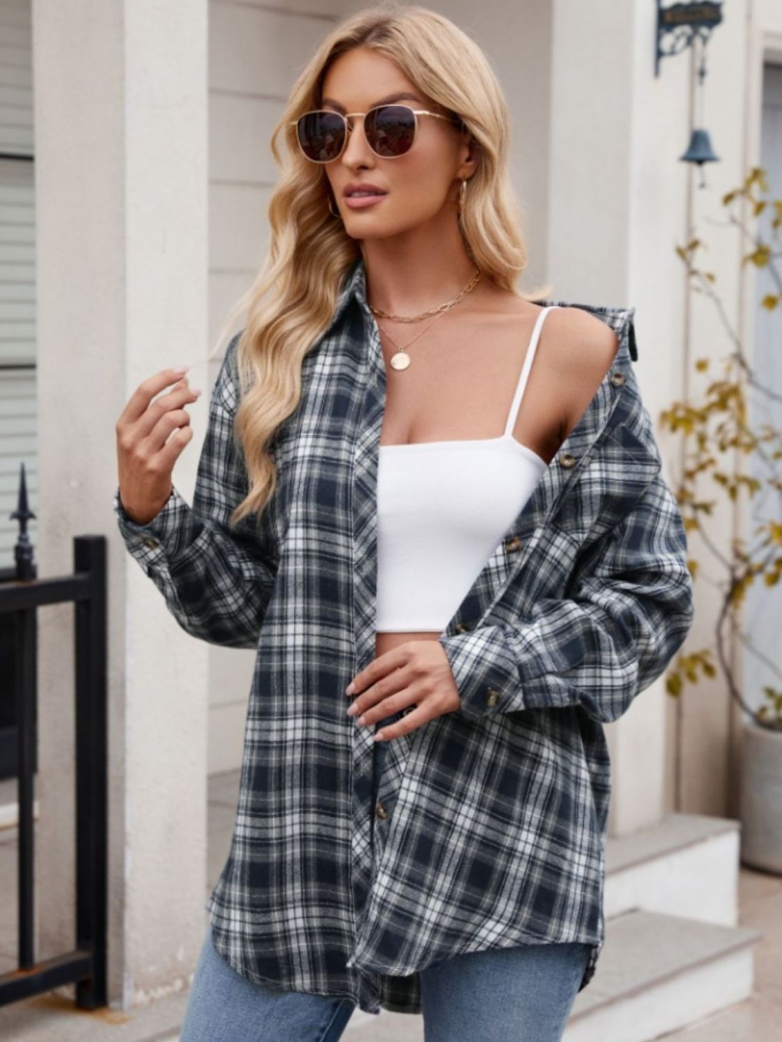 Pocketed Plaid Long Sleeve Shirt in 6 Colors