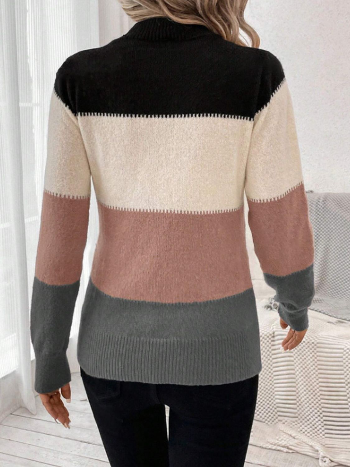 Color Block Mock Neck Sweater in 6 Colors