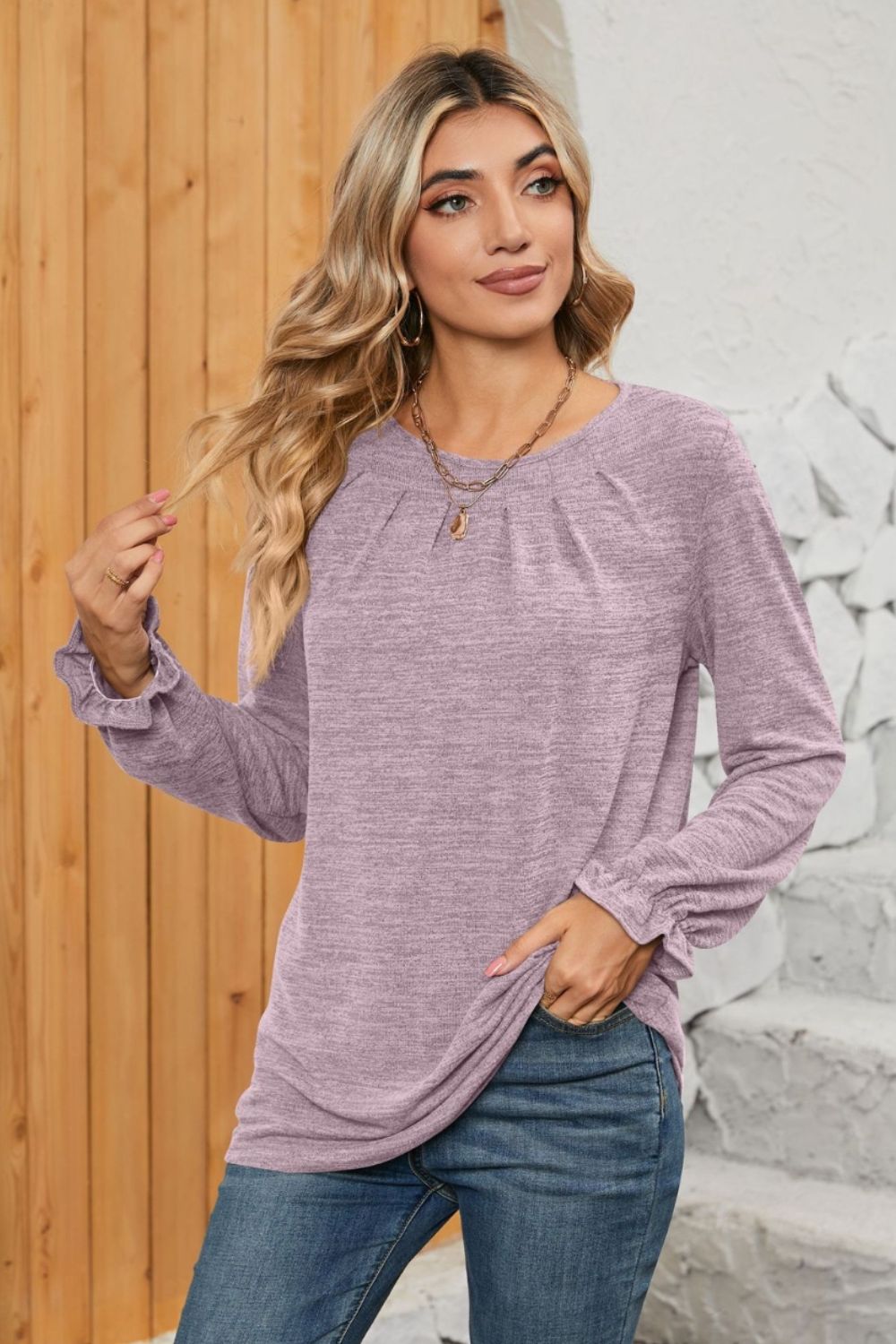 Ruched Flounce Sleeve Top in 7 Colors