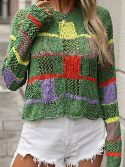 Openwork Color Block Sweater in 4 Colors