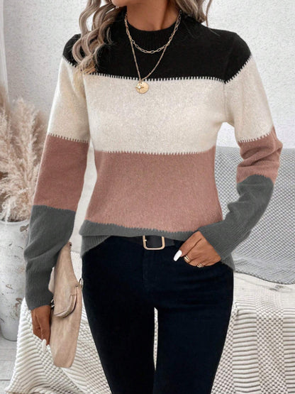 Color Block Mock Neck Sweater in 6 Colors