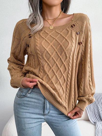 Button Cable-Knit Sweater in 5 Colors