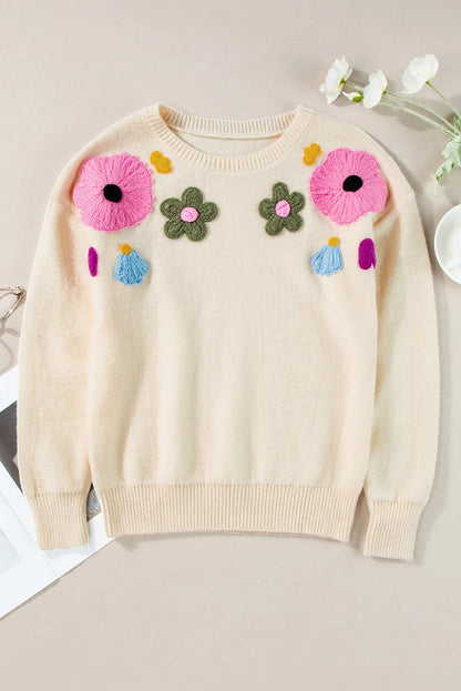 Plus Size Crochet Flower Sweater