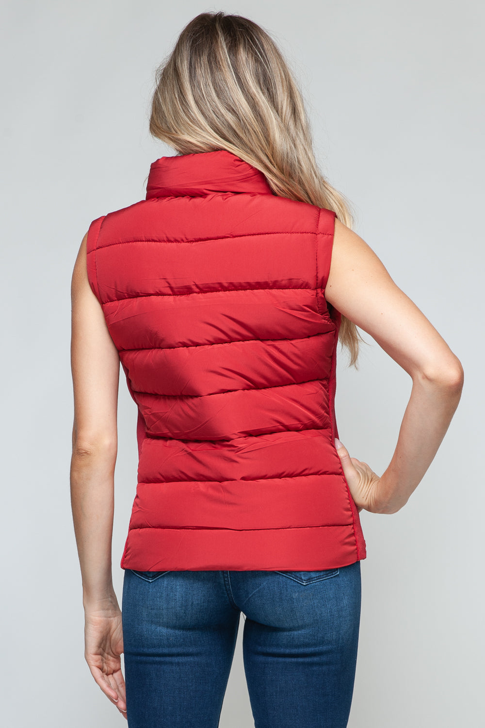 Zip Up Turtleneck Vest with Pockets in Red