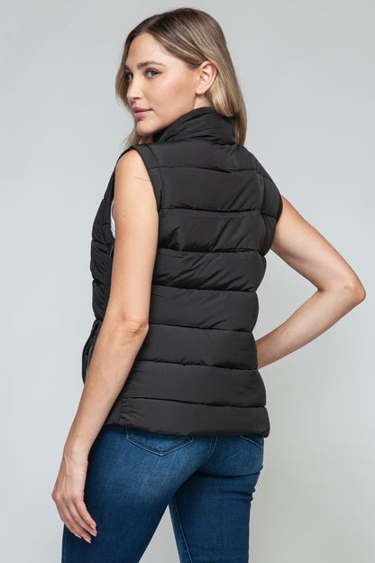 Zip Up Turtleneck Vest with Pockets in Black