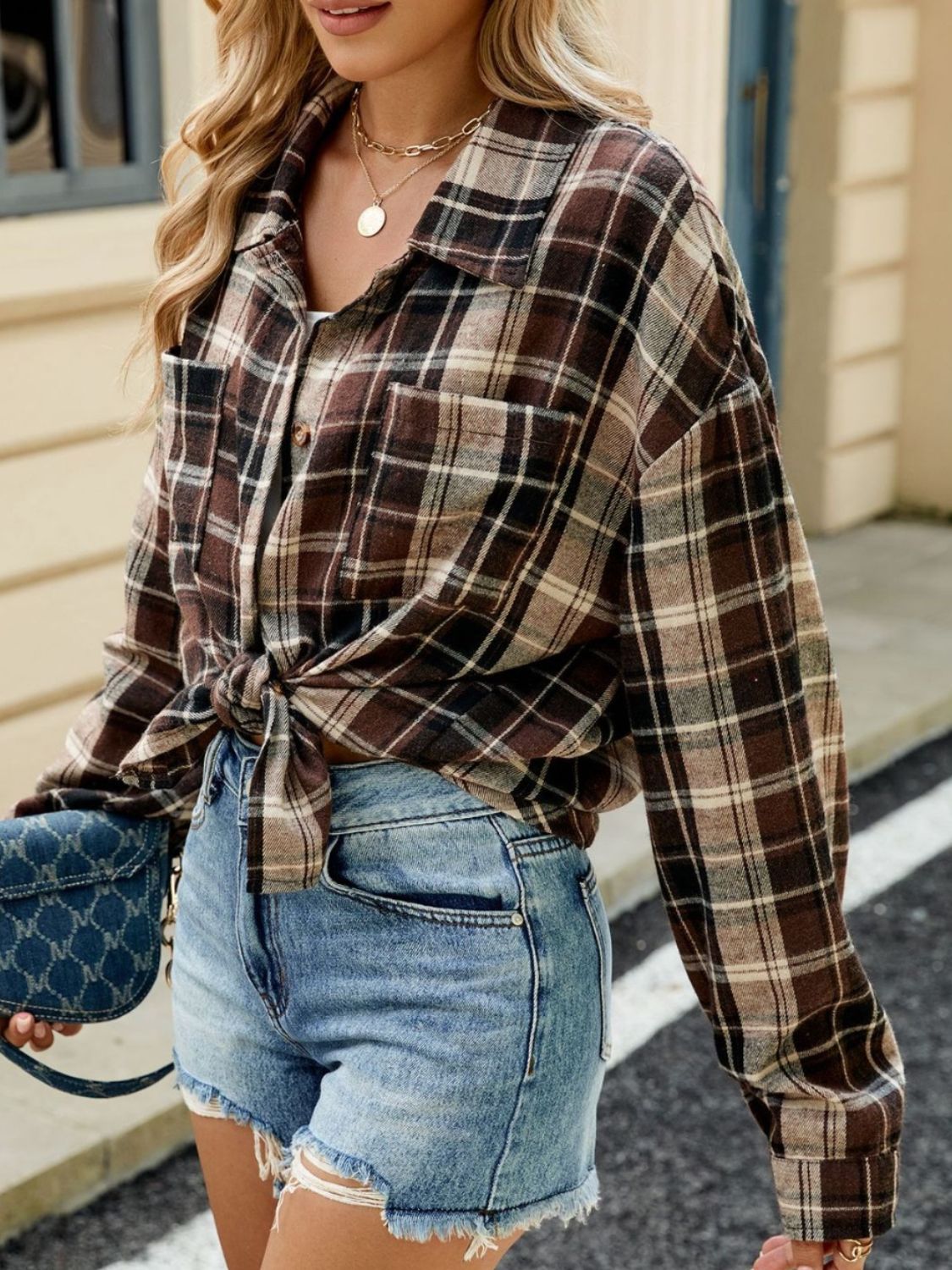 Plaid Collared Neck Long Sleeve Shirt in 8 Colors