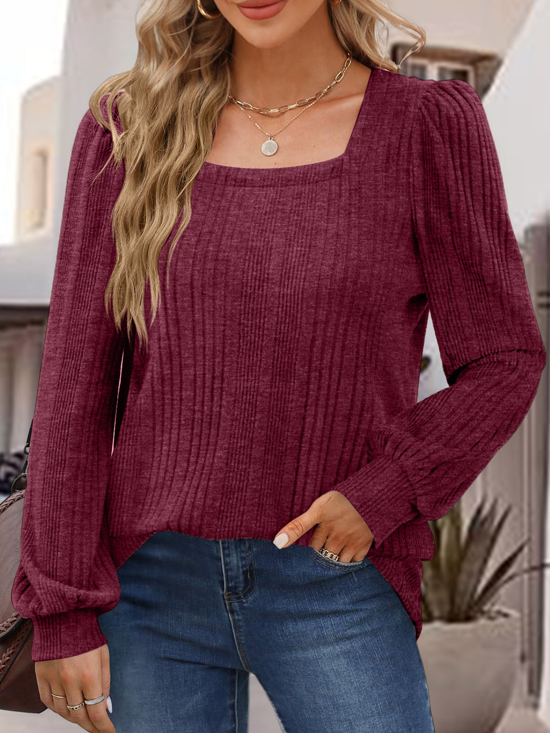 Ribbed Square Neck Top in 6 Colors