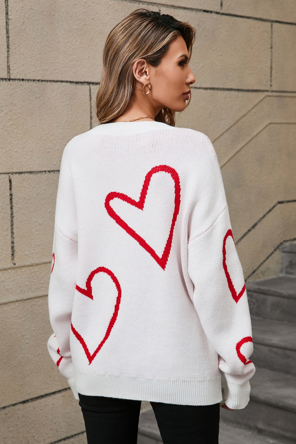 Heart Dropped Shoulder Sweater in 2 Colors