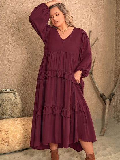 Plus Size Ruffled Long Sleeve Dress in 3 Colors