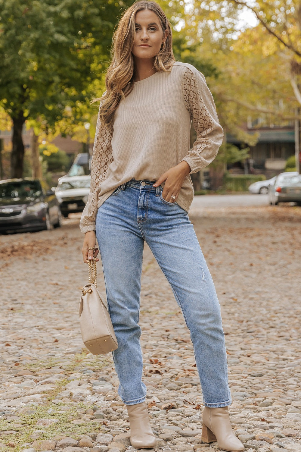 Waffle-Knit Long Sleeve Top