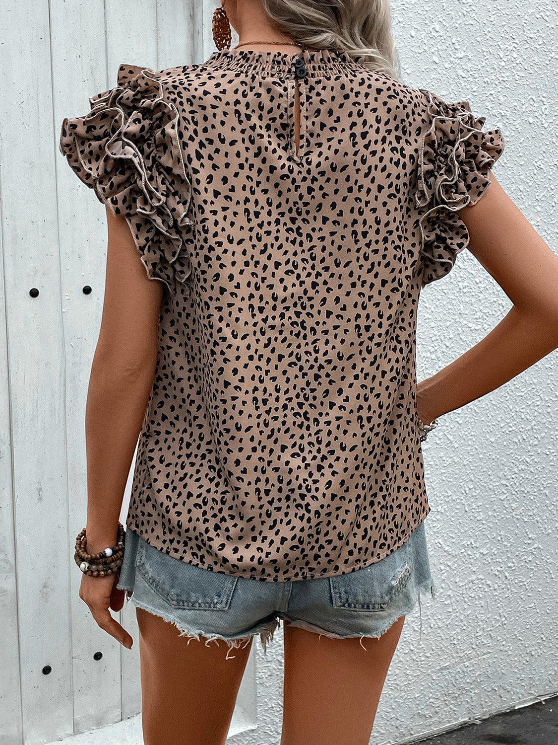 Animal Print Cap Sleeve Blouse - Olive Ave