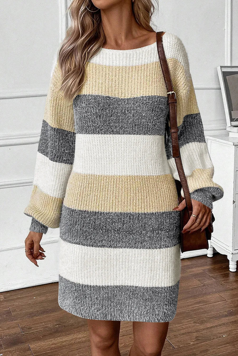 Color Block Long Sleeve Sweater Dress