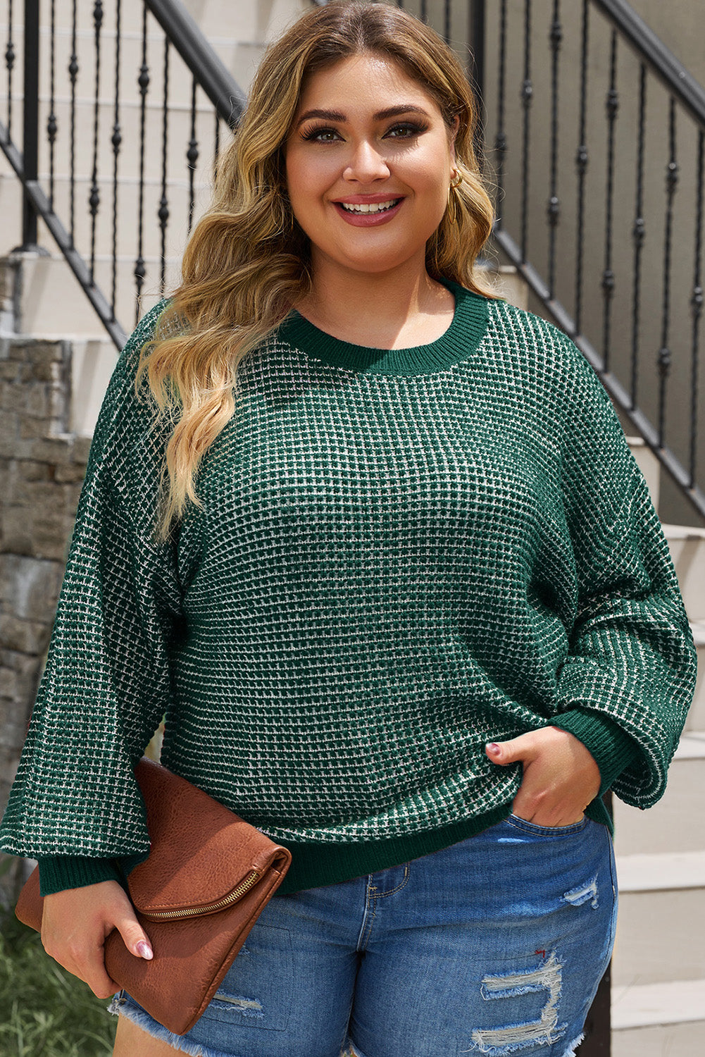 Plus Size Waffle-Knit Sweater in 5 Colors