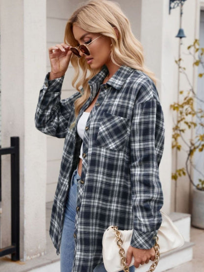 Pocketed Plaid Long Sleeve Shirt in 6 Colors