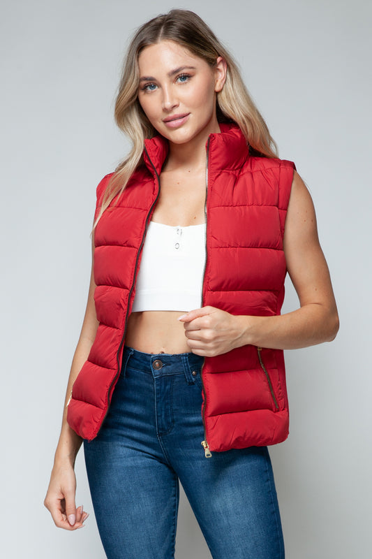 Zip Up Turtleneck Vest with Pockets in Red