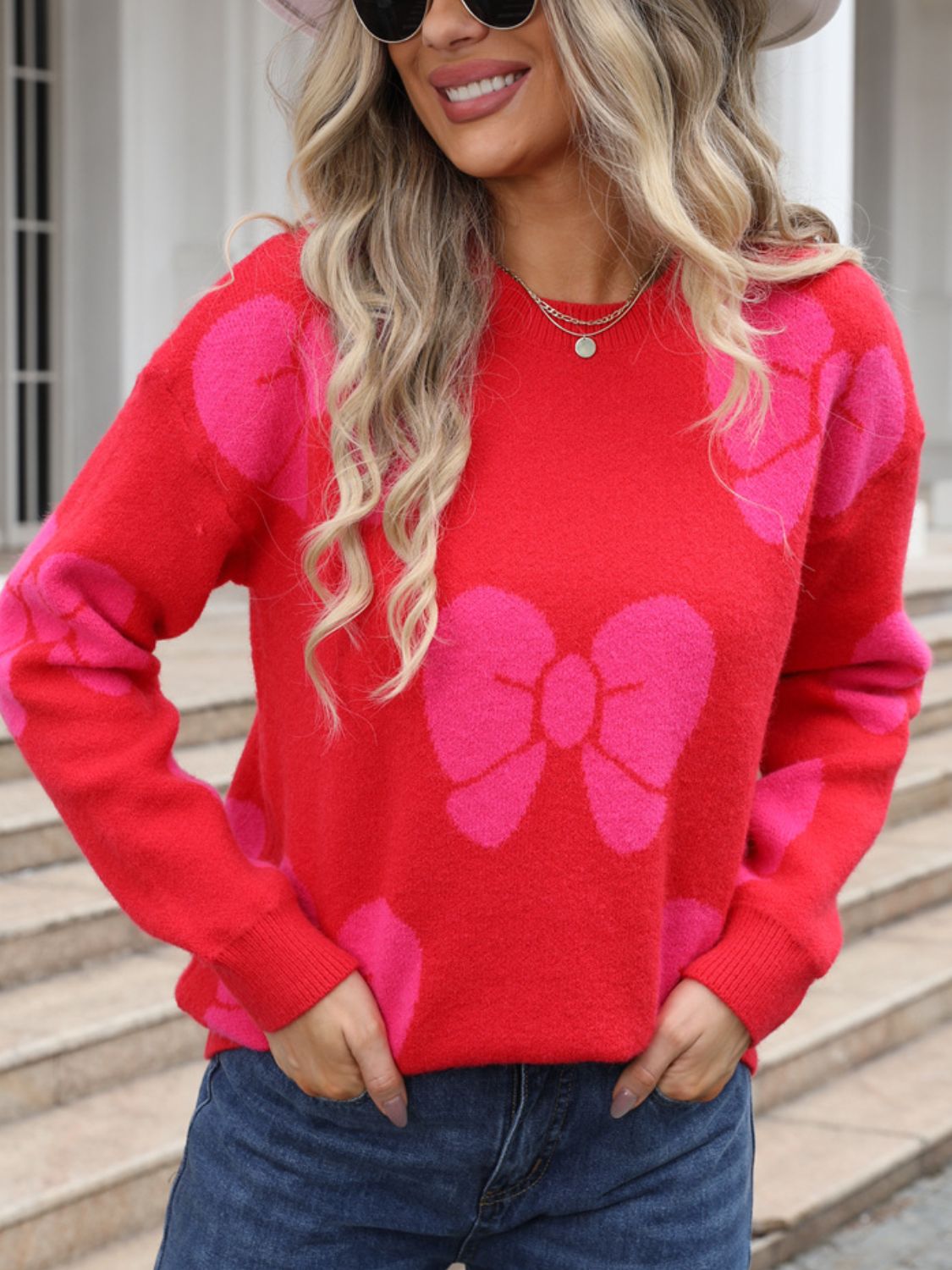 Bow Dropped Shoulder Sweater in 4 Colors