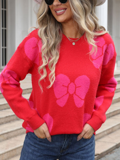 Bow Dropped Shoulder Sweater in 4 Colors