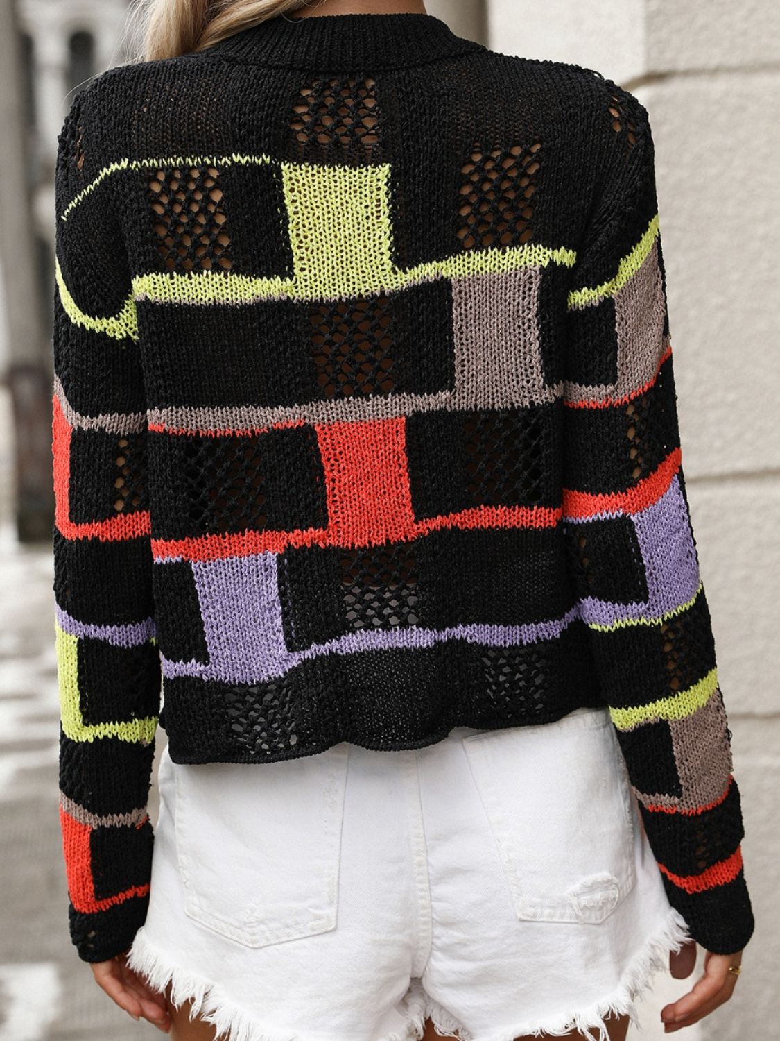 Openwork Color Block Sweater in 4 Colors