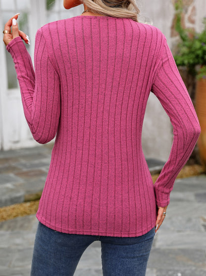 Decorative Button Long Sleeve Top in 8 Colors