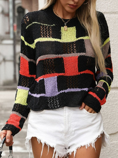 Openwork Color Block Sweater in 4 Colors