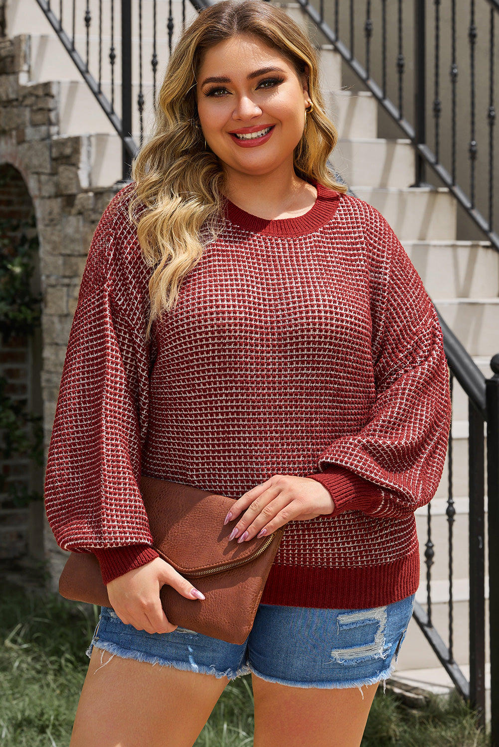 Plus Size Waffle-Knit Sweater in 5 Colors