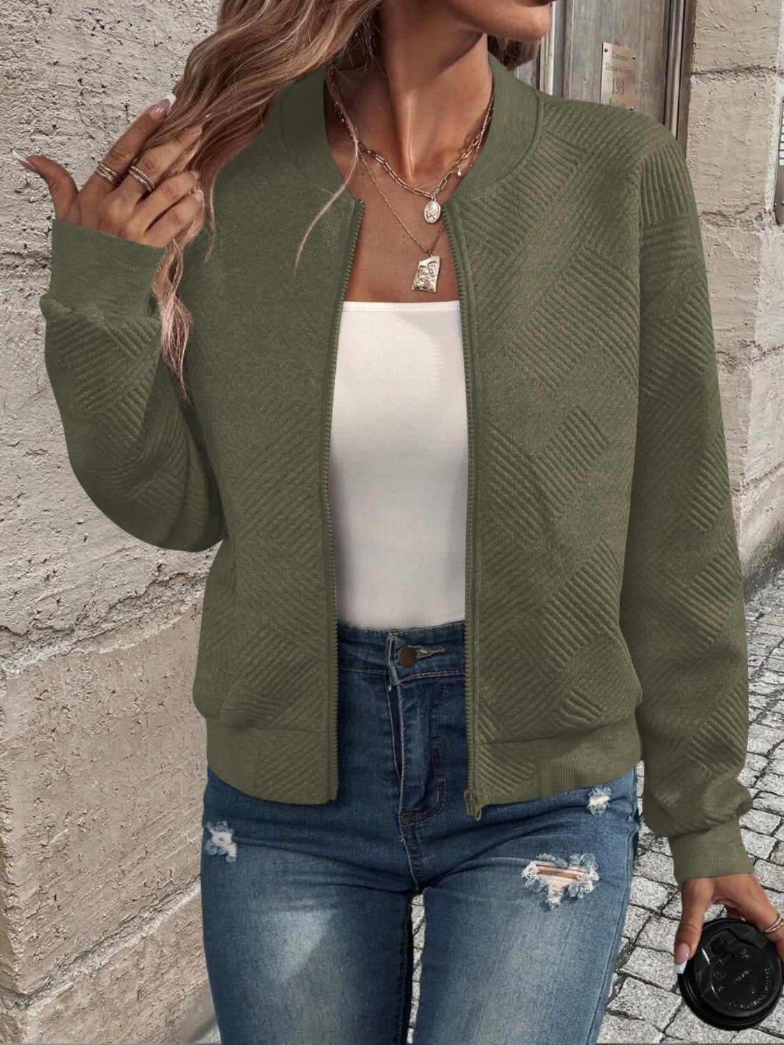 Textured Zip Up Jacket in 5 Colors