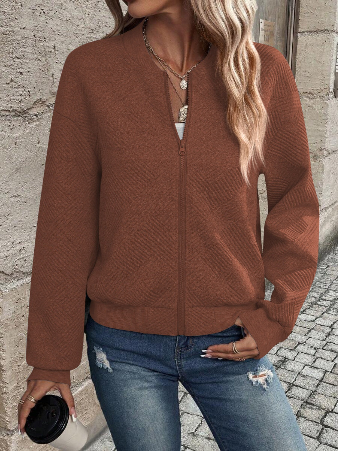 Textured Zip Up Jacket in 5 Colors