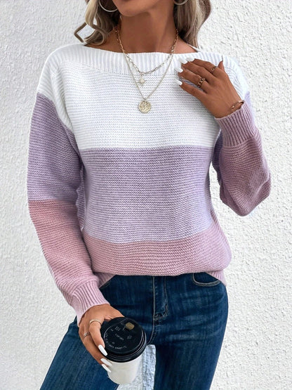 Color Block Boat Neck Sweater in 8 Colors