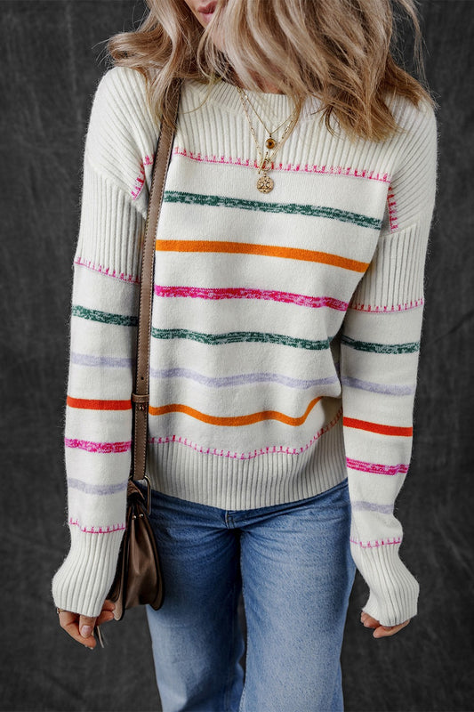 Striped Dropped Shoulder Sweater - Olive Ave