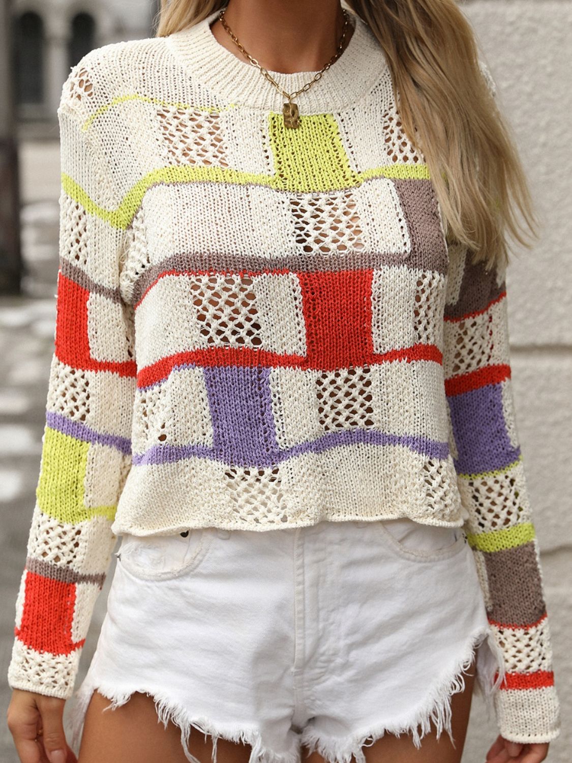 Openwork Color Block Sweater in 4 Colors