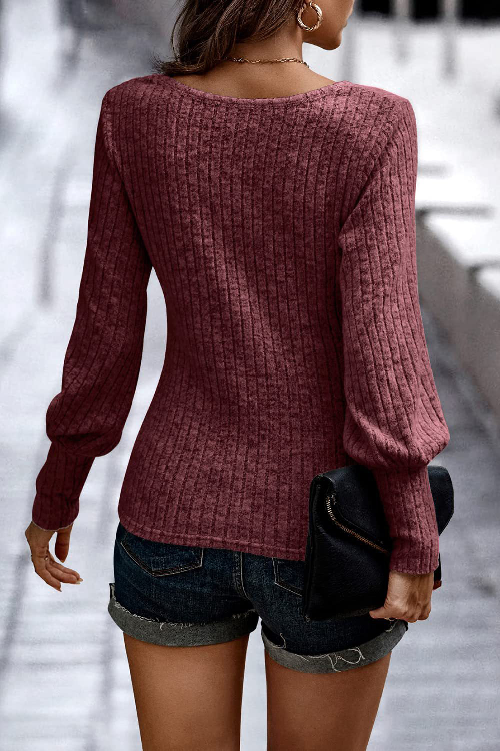 Ribbed Lantern Sleeve Top in 2 Colors