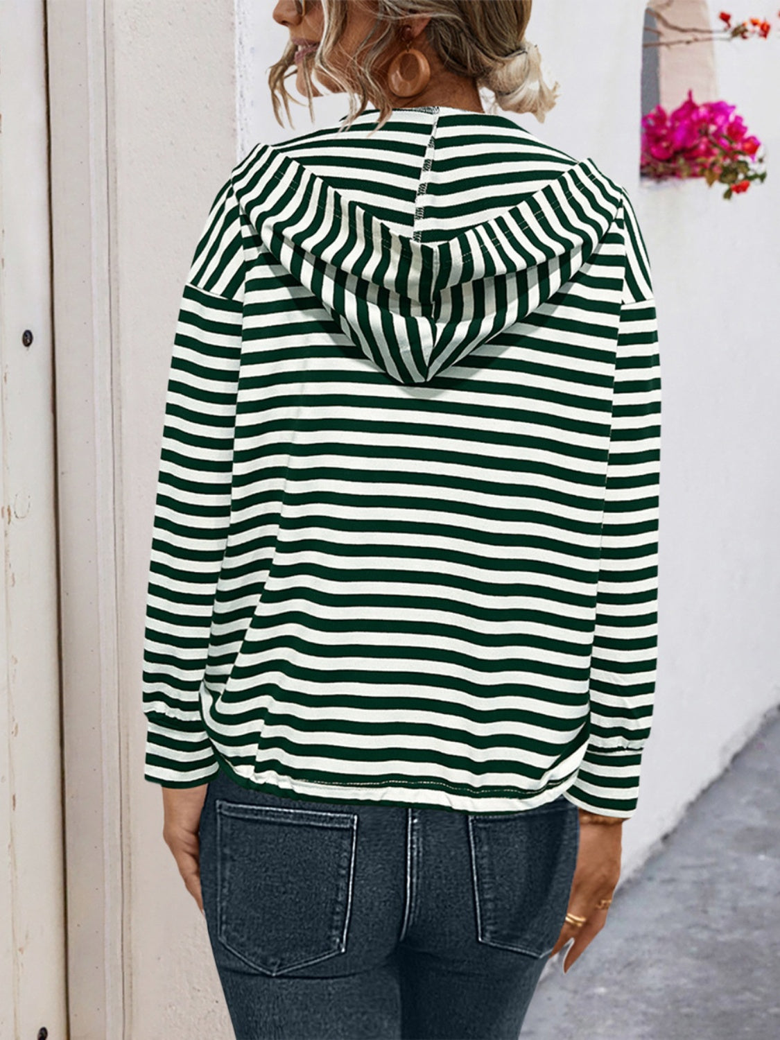 Drawstring Striped Hoodie