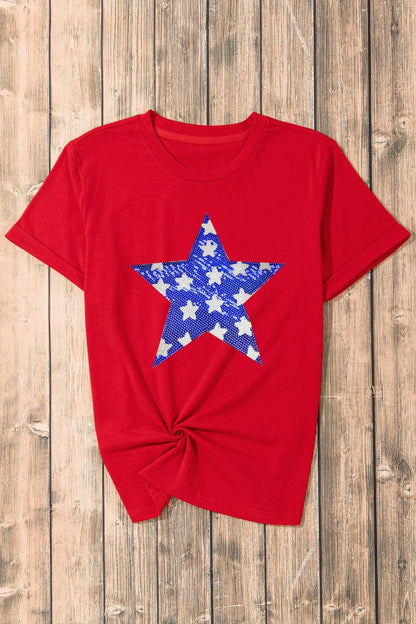Sequin Star Round T-Shirt - Olive Ave