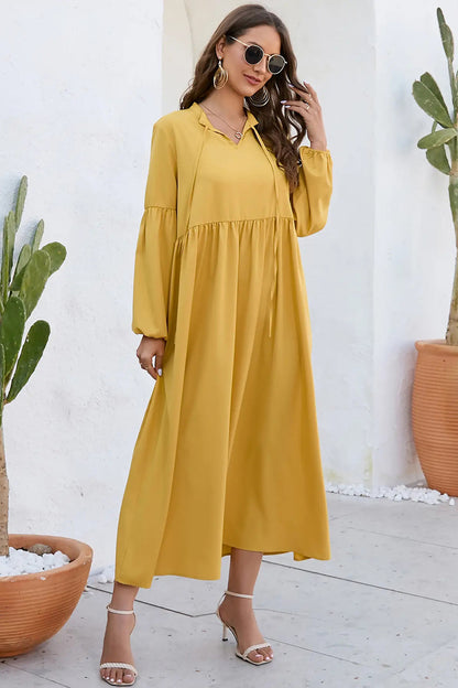 Ruched Balloon Sleeve Midi Dress