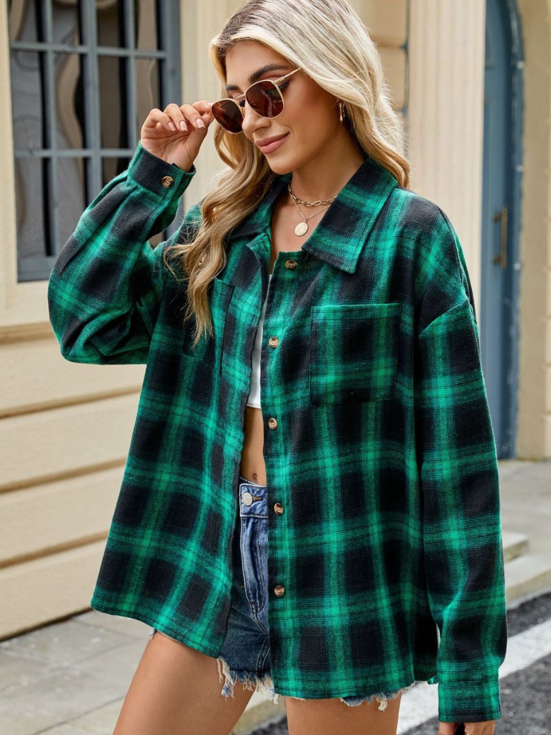 Plaid Collared Neck Long Sleeve Shirt in 8 Colors