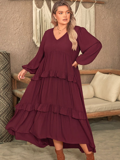 Plus Size Ruffled Long Sleeve Dress in 3 Colors