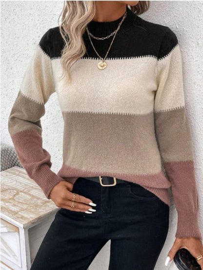 Color Block Mock Neck Sweater in 6 Colors